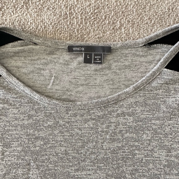 VINCE long sleeve baseball shirt. Grey with black. Size L - Picture 2 of 2